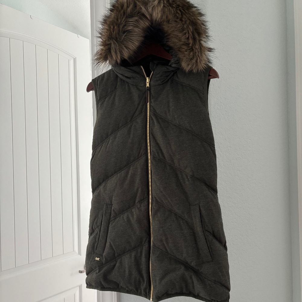 Michael Kors Olive Reversible Hooded Vest Sz M